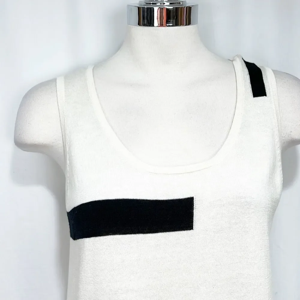 Lisa Todd Cream and Black Color Blocked Sleeveless Sweater Medium - Picture 5 of 9